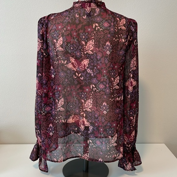 Aqua purple floral blouse sz L - Picture 2 of 5